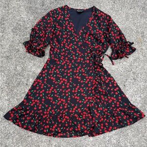 Cherry Print Wrap Dress size XS